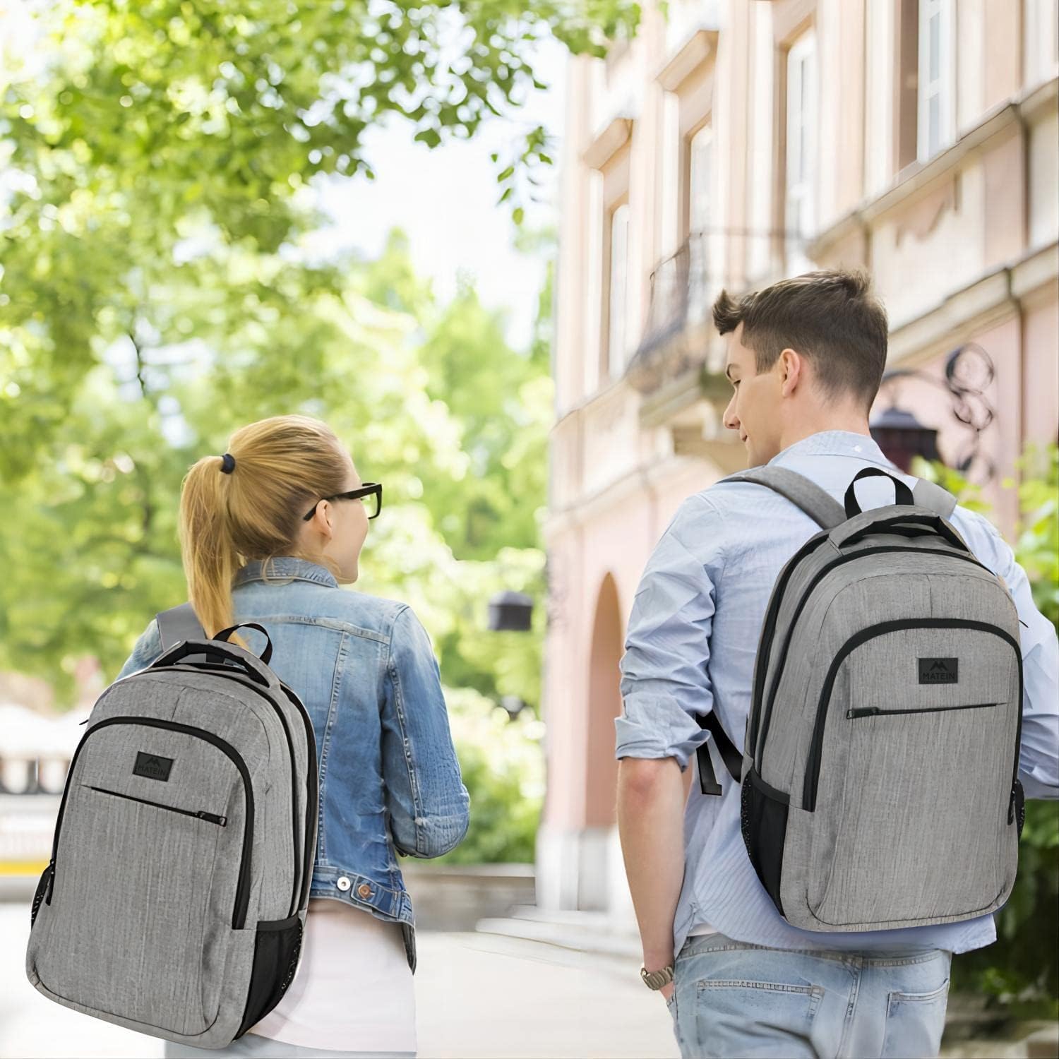 MATEIN travel laptop backpack in grey nylon with anti-theft design, shown front view — view 2