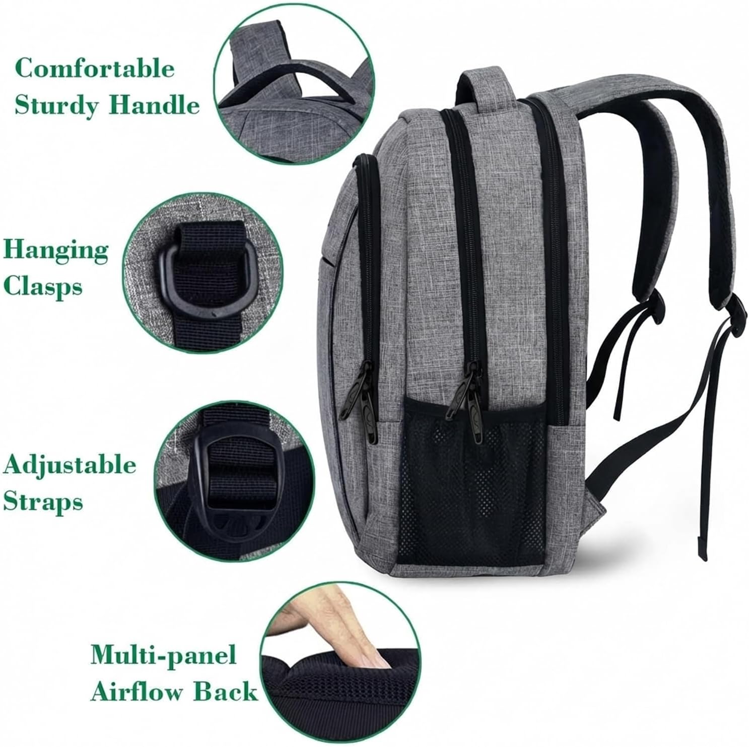 MATEIN travel laptop backpack in grey nylon with anti-theft design, shown front view — view 3