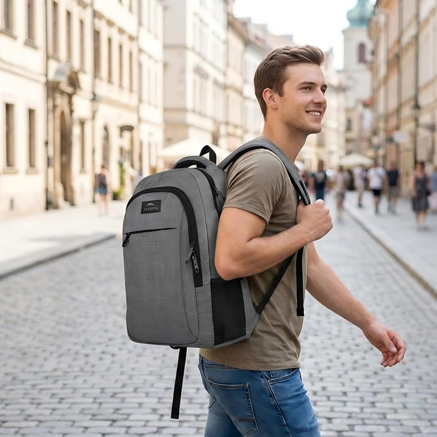 MATEIN travel laptop backpack in grey nylon with anti-theft design, shown front view — view 5