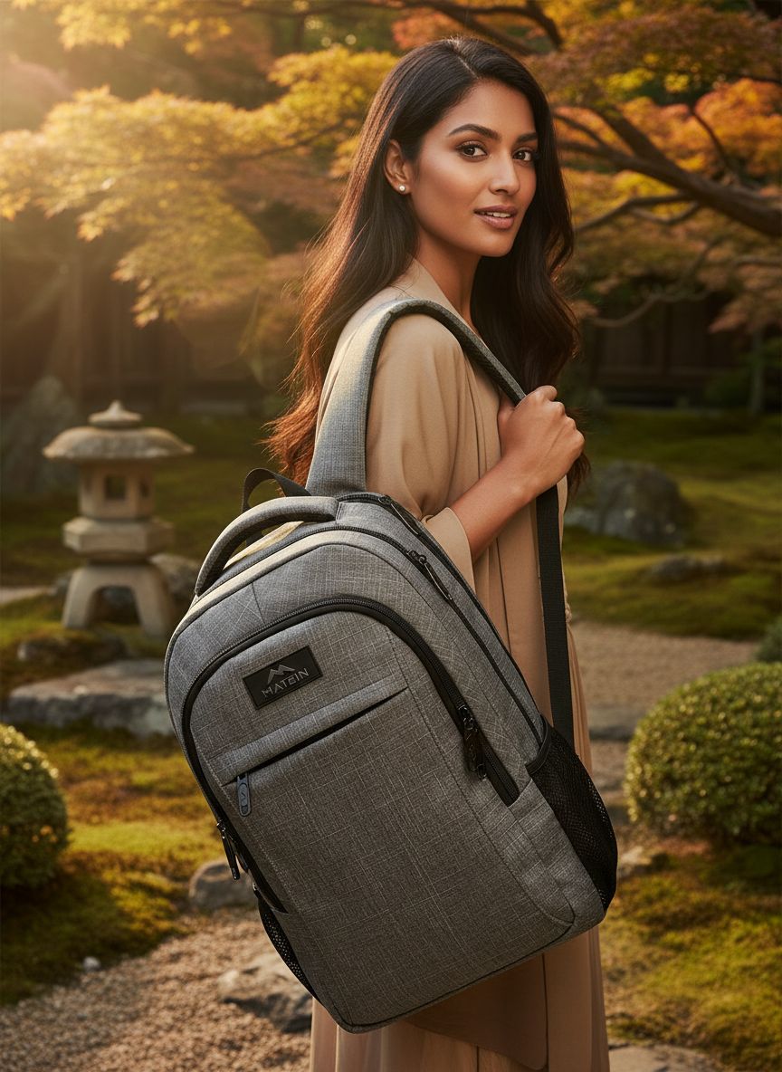 MATEIN travel laptop backpack in grey nylon with anti-theft design, shown front view — view 1