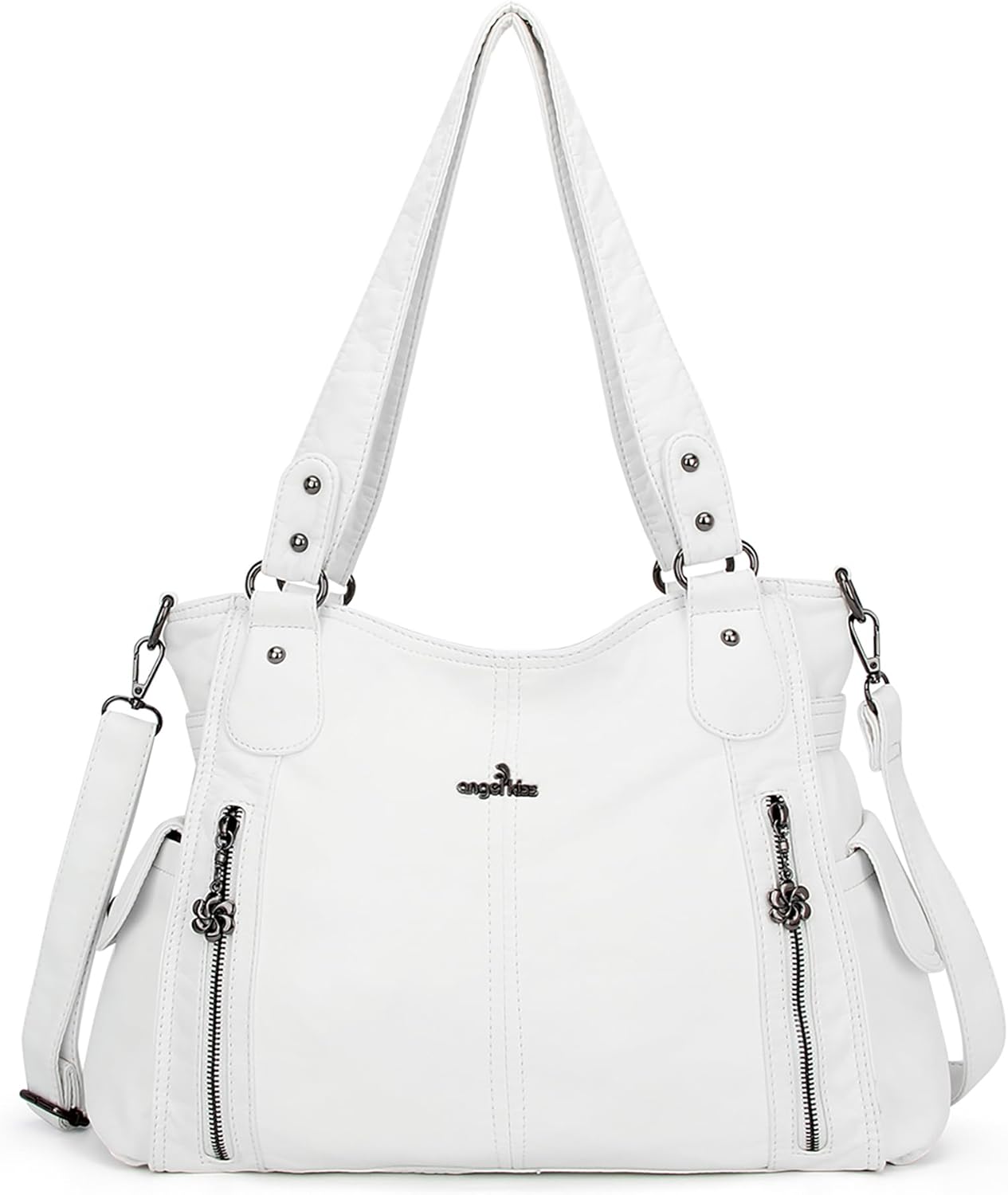 PU leather hobo shoulder bag in neutral color with top handle and roomy tote design — view 1