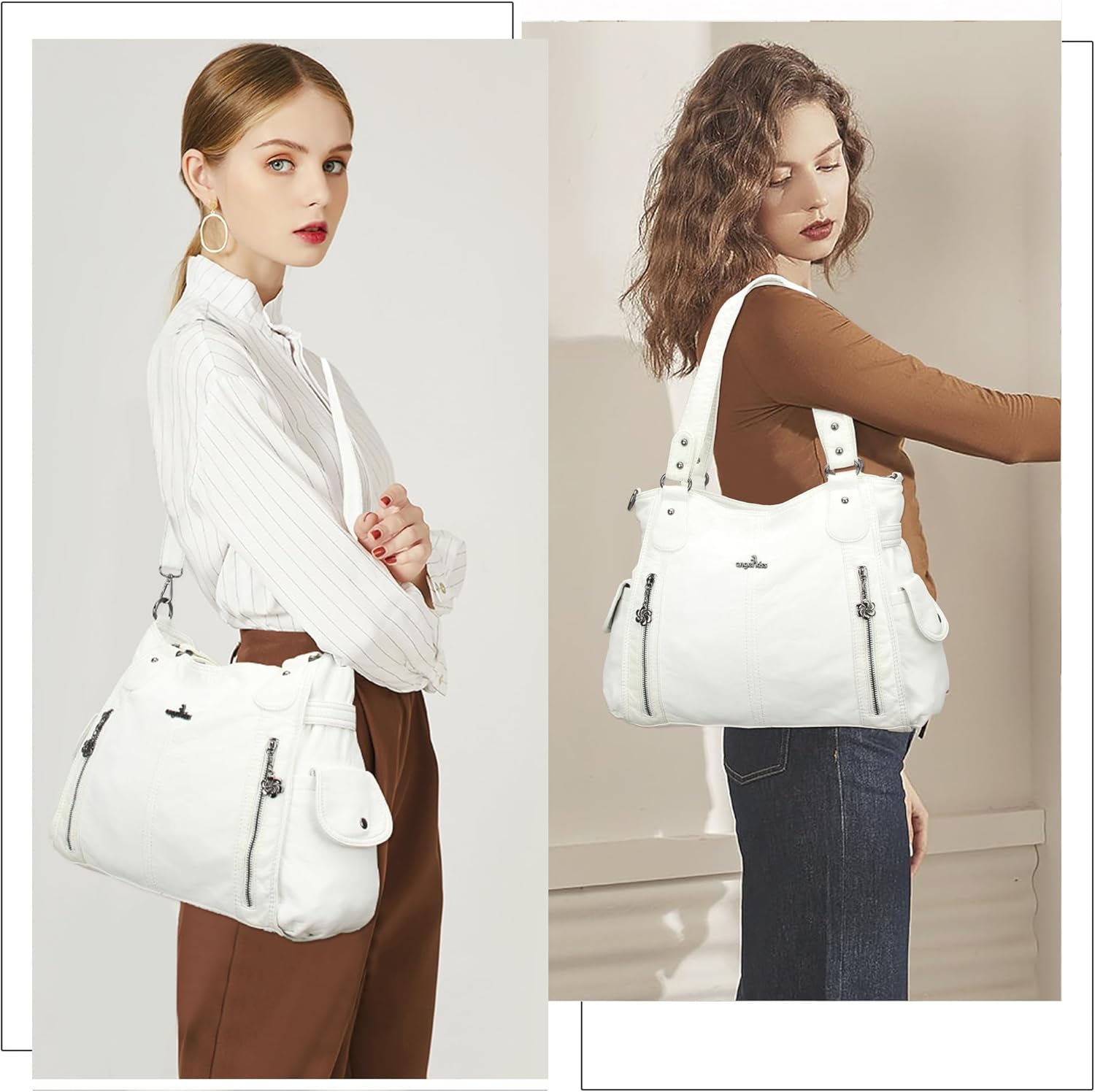 PU leather hobo shoulder bag in neutral color with top handle and roomy tote design — view 2