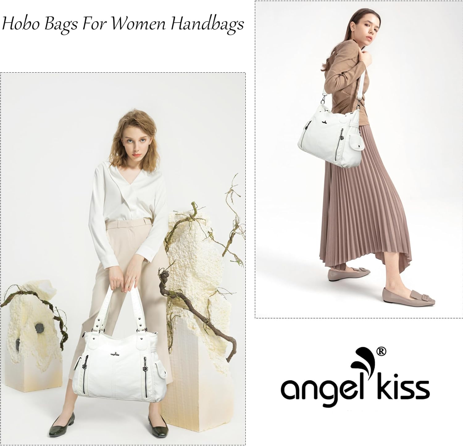PU leather hobo shoulder bag in neutral color with top handle and roomy tote design — view 3