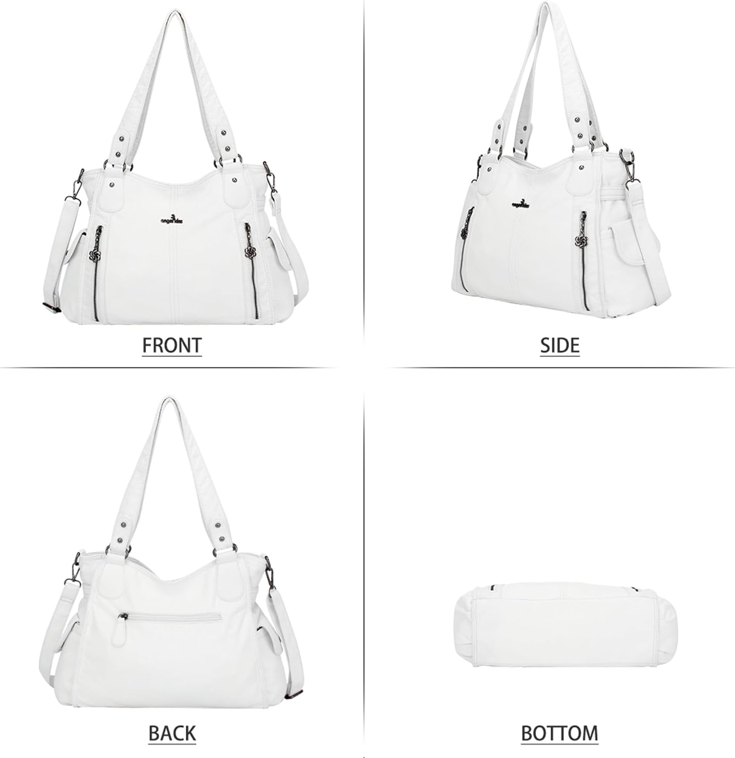 PU leather hobo shoulder bag in neutral color with top handle and roomy tote design — view 4