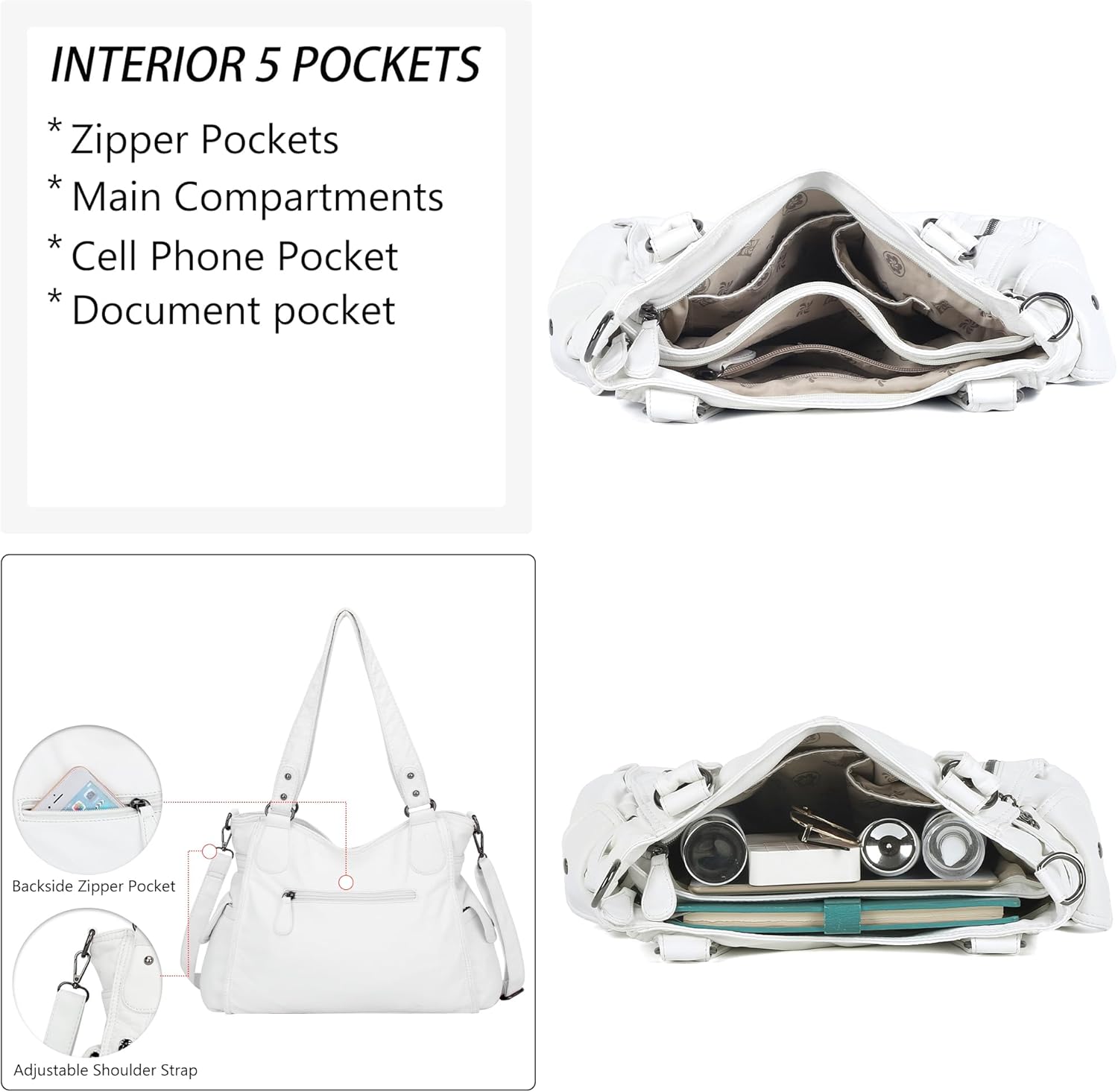 PU leather hobo shoulder bag in neutral color with top handle and roomy tote design — view 2