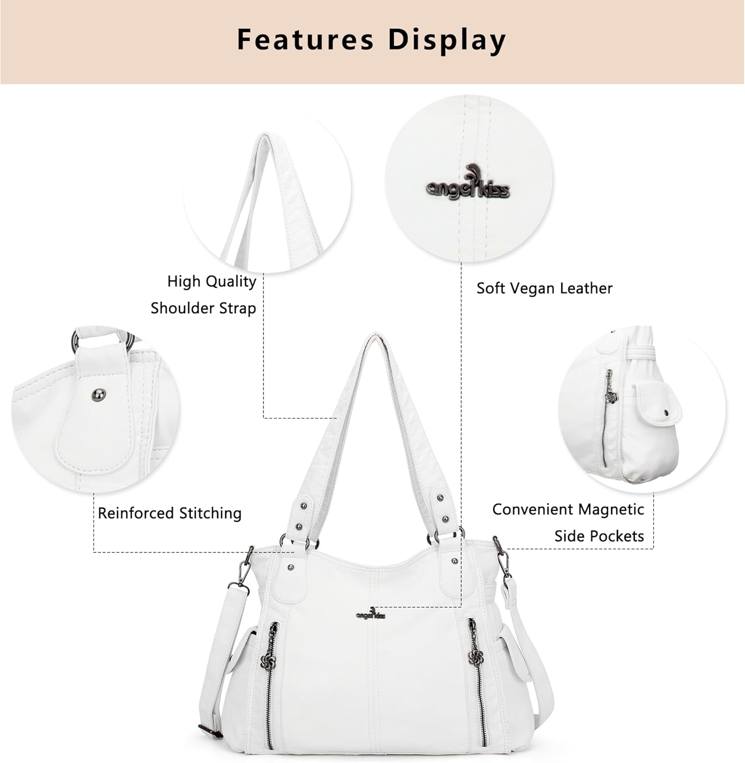 PU leather hobo shoulder bag in neutral color with top handle and roomy tote design — view 3