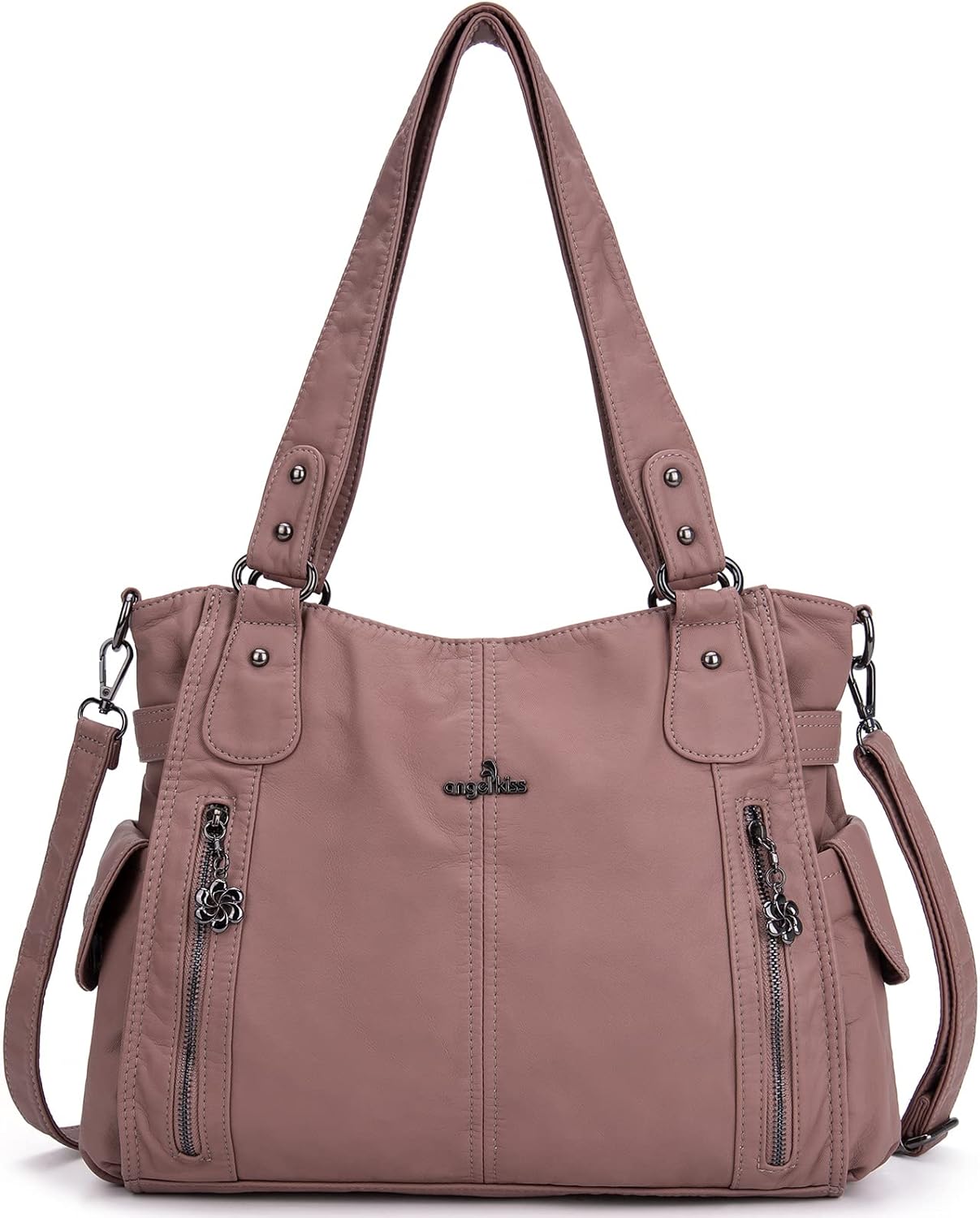 PU leather hobo shoulder bag in neutral color with top handle and roomy tote design — view 5