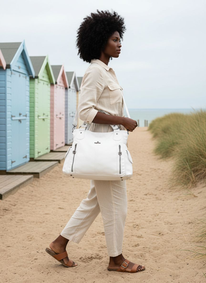 PU leather hobo shoulder bag in neutral color with top handle and roomy tote design — view 3