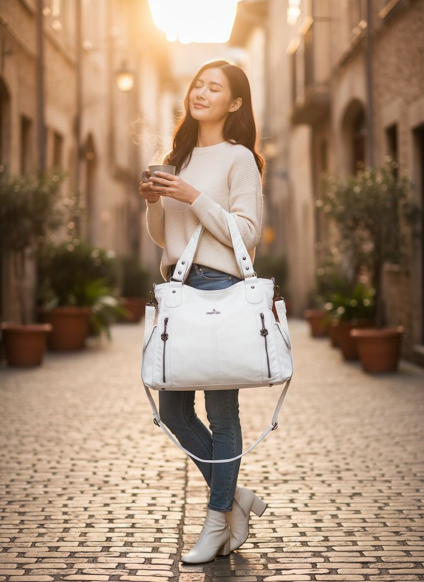 PU leather hobo shoulder bag in neutral color with top handle and roomy tote design — view 2