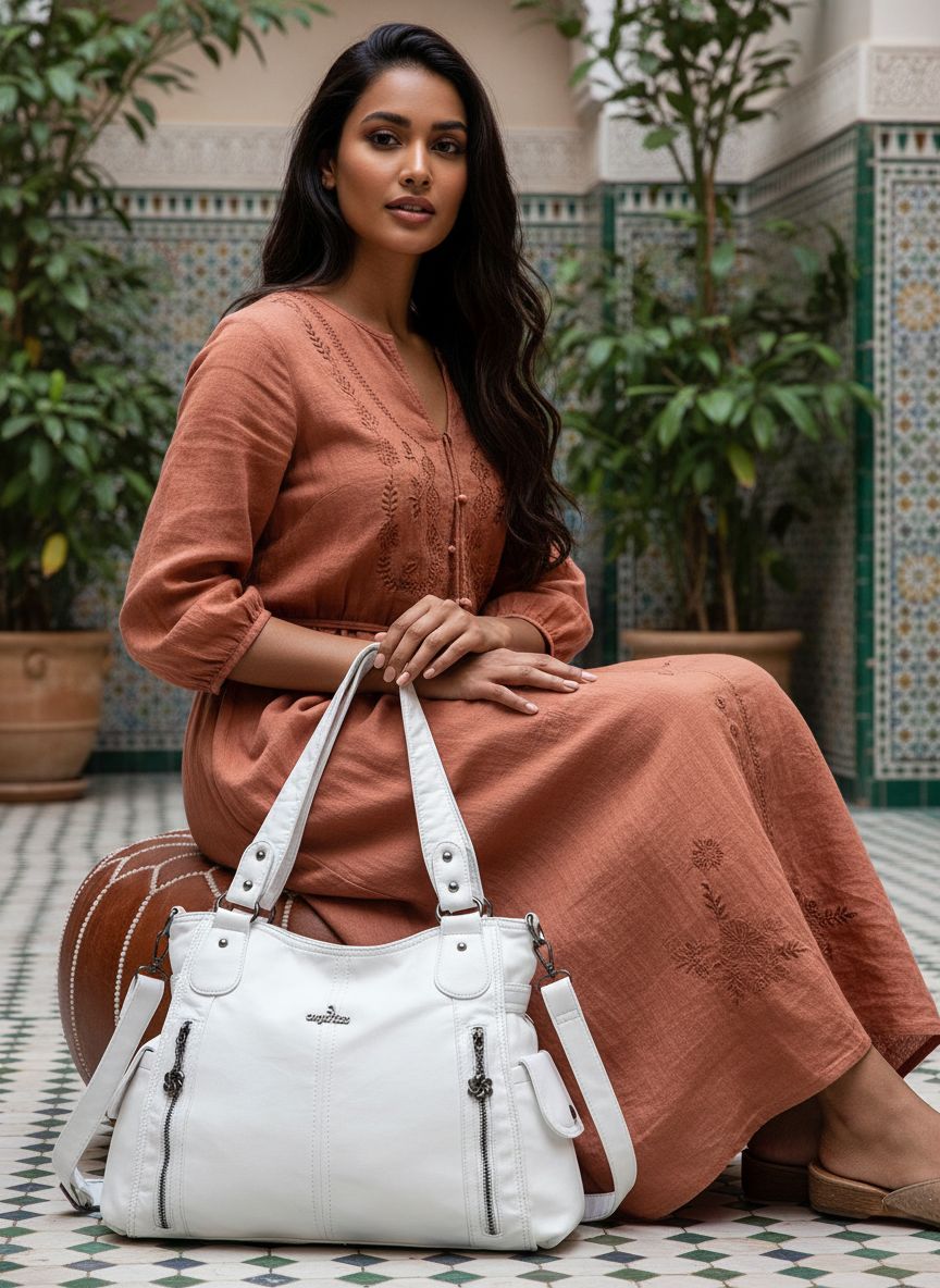 PU leather hobo shoulder bag in neutral color with top handle and roomy tote design — view 4
