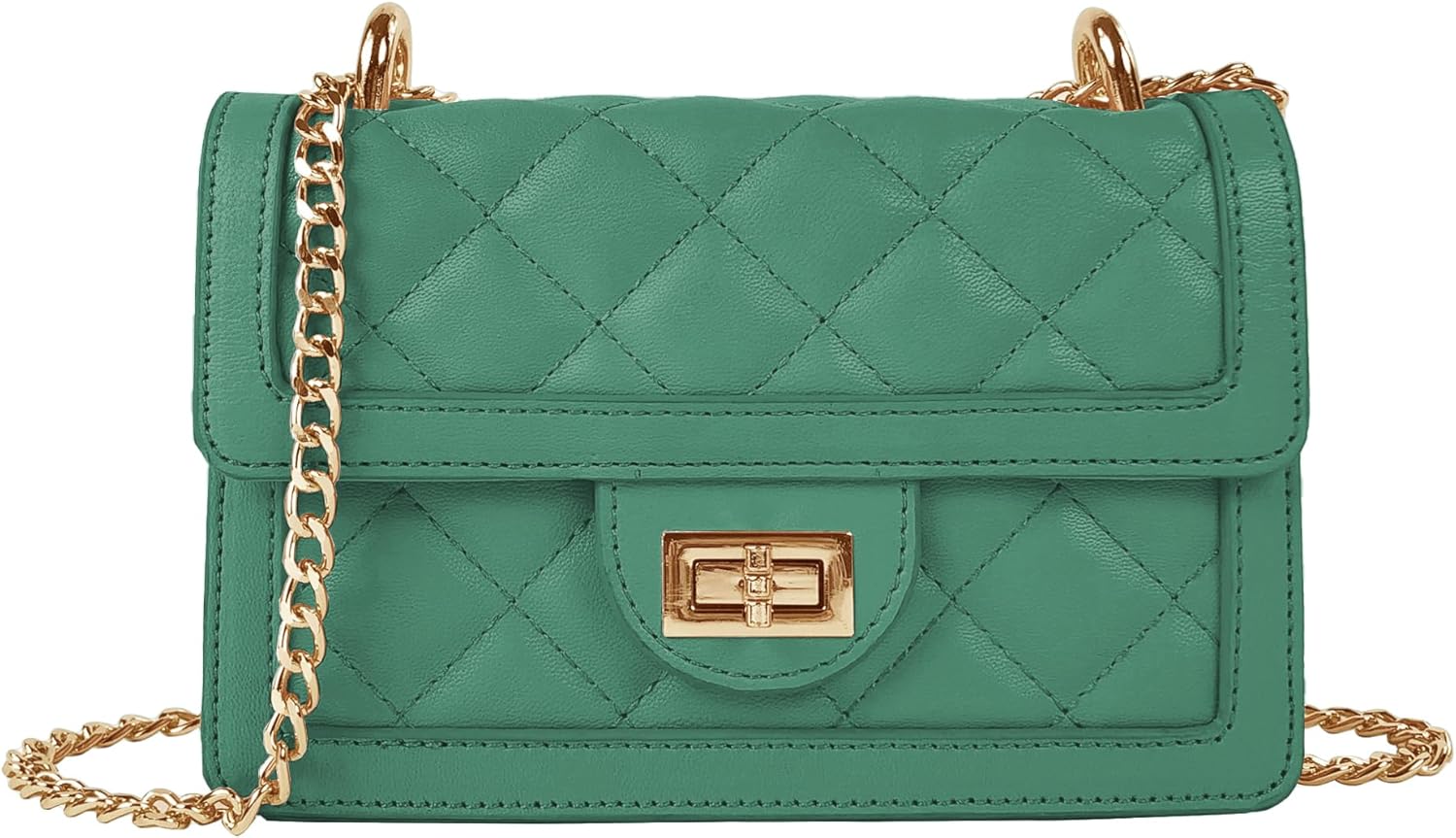 Quilted vegan leather crossbody bag in neutral tone with chain strap — view 5
