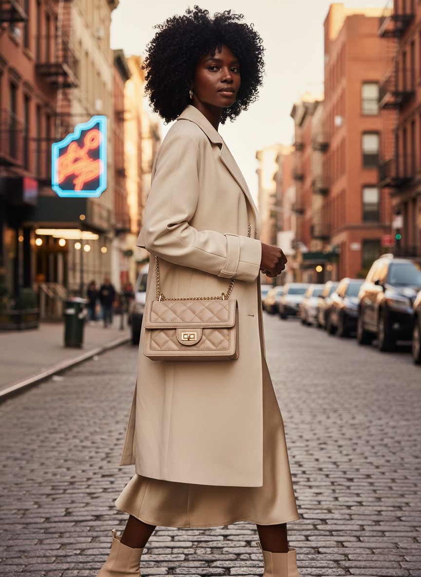 Quilted vegan leather crossbody bag in neutral tone with chain strap — view 3
