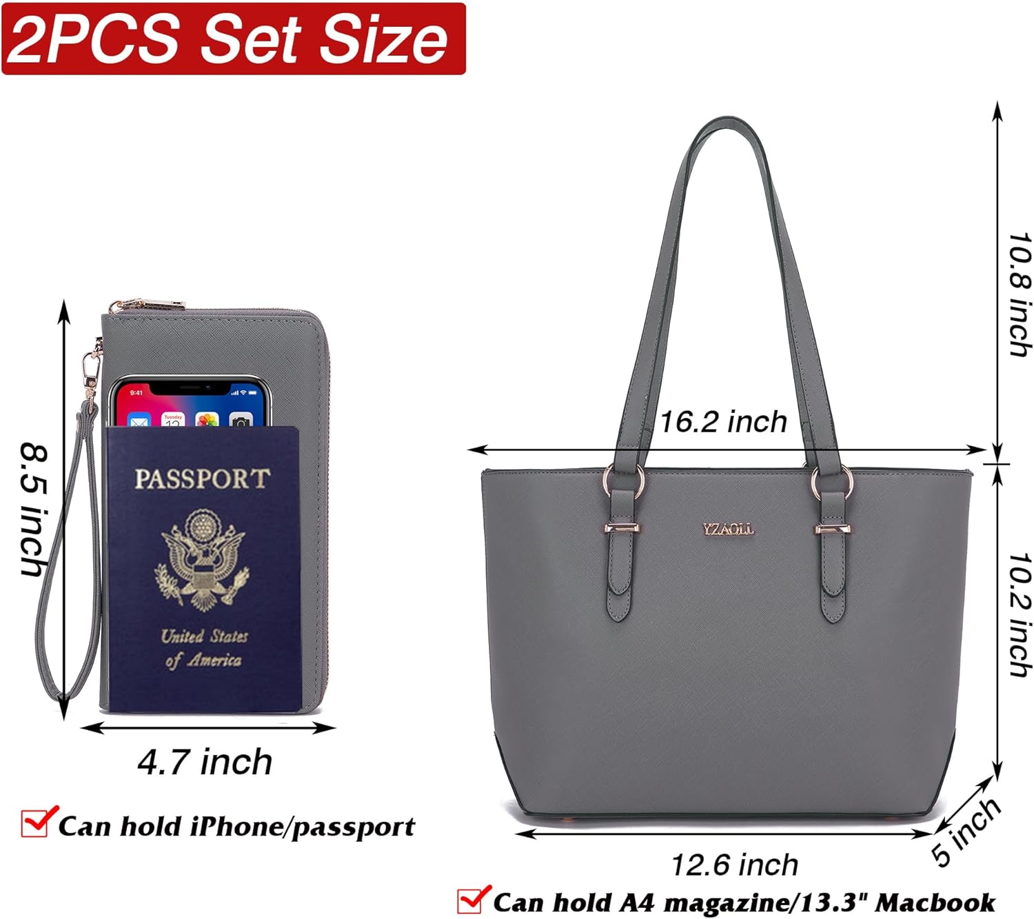 Faux leather tote satchel in [color] with shoulder straps and wallet set — view 4