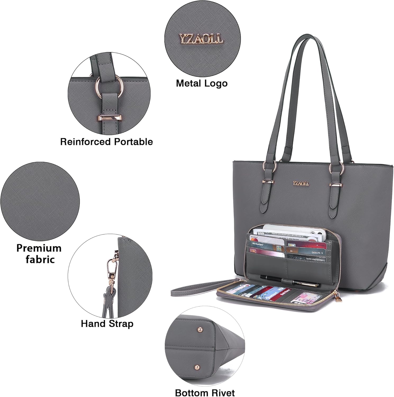 Faux leather tote satchel in [color] with shoulder straps and wallet set — view 2