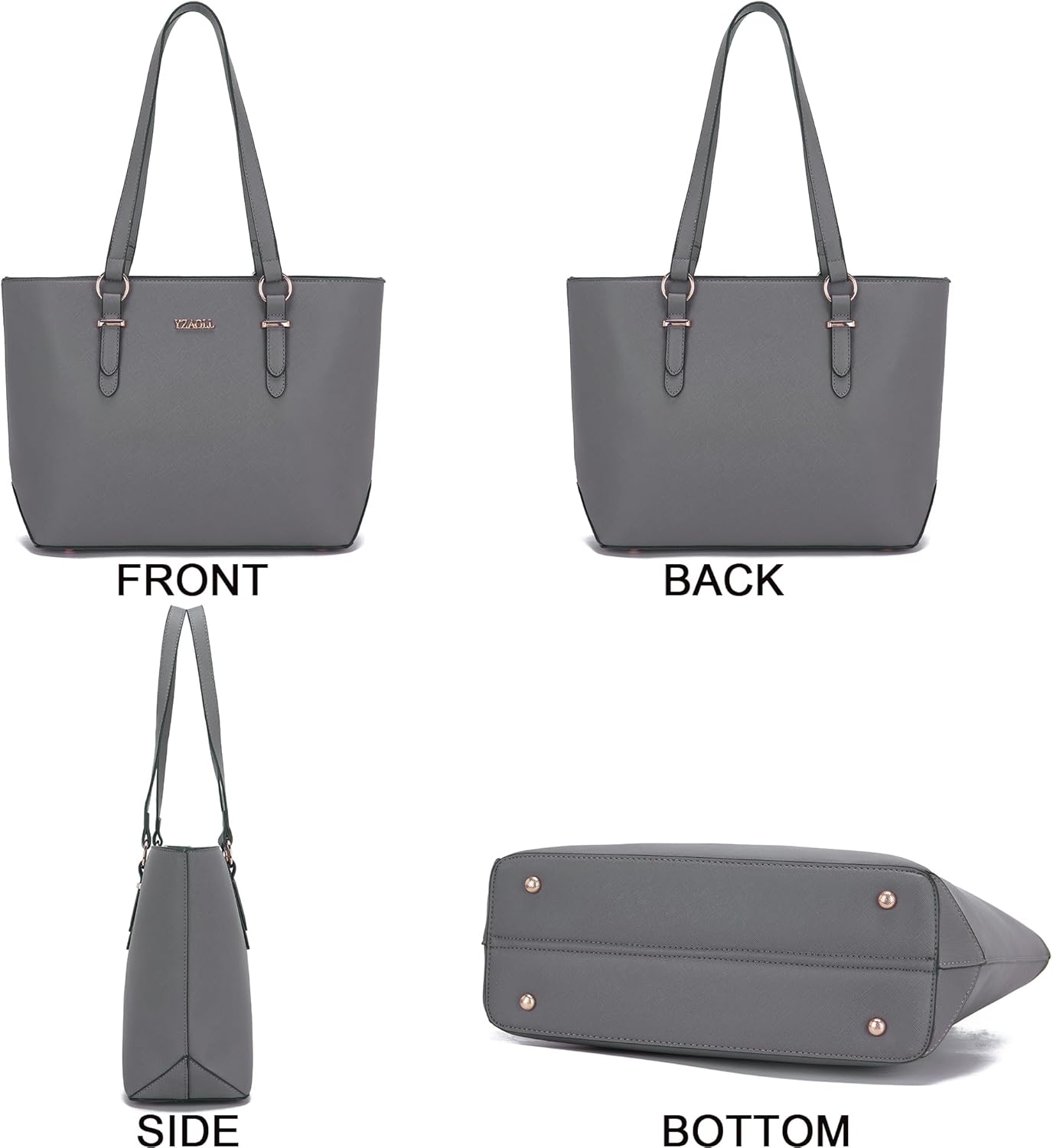 Faux leather tote satchel in [color] with shoulder straps and wallet set — view 3