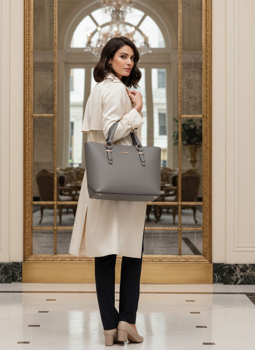 Faux leather tote satchel in [color] with shoulder straps and wallet set — view 2