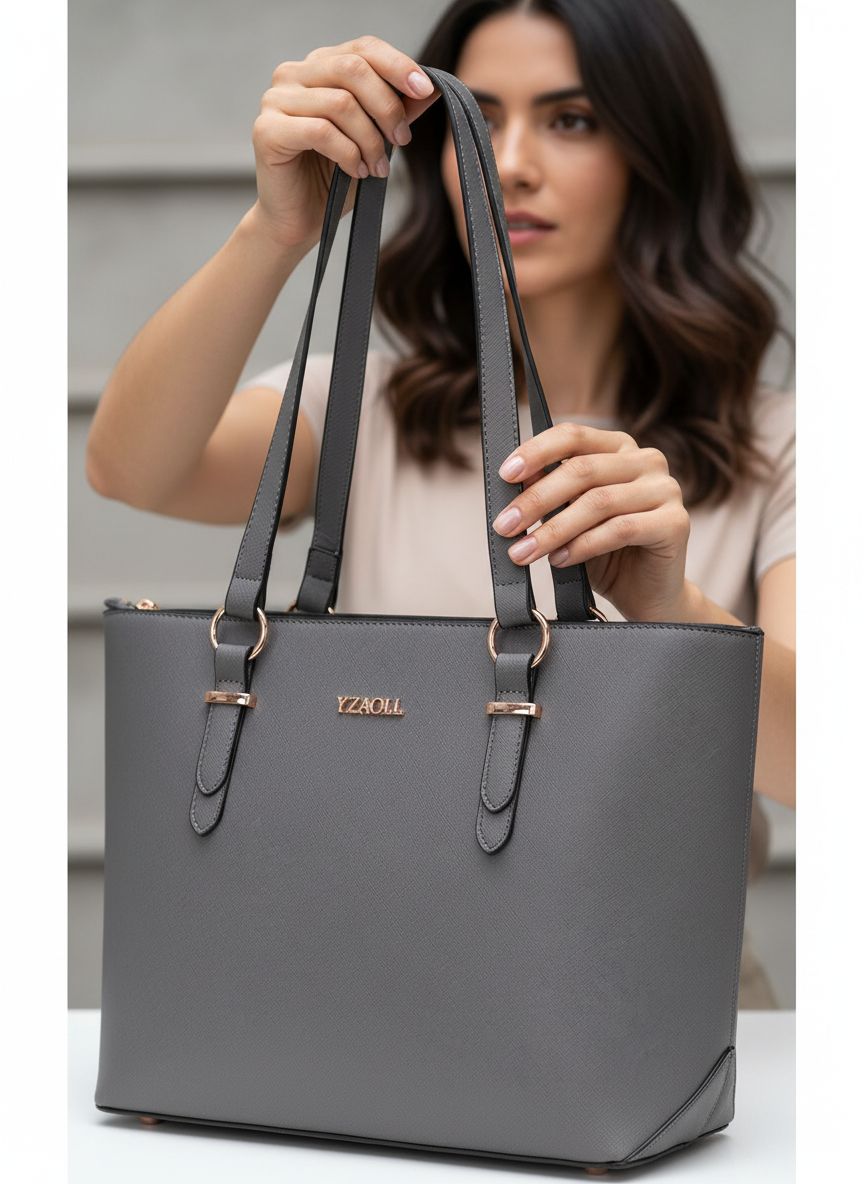 Faux leather tote satchel in [color] with shoulder straps and wallet set — view 4