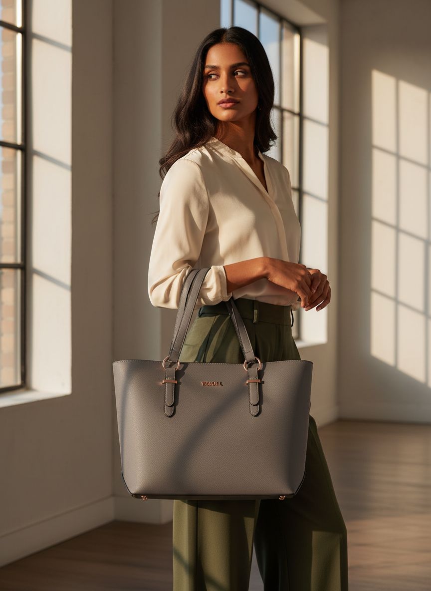 Faux leather tote satchel in [color] with shoulder straps and wallet set — view 6