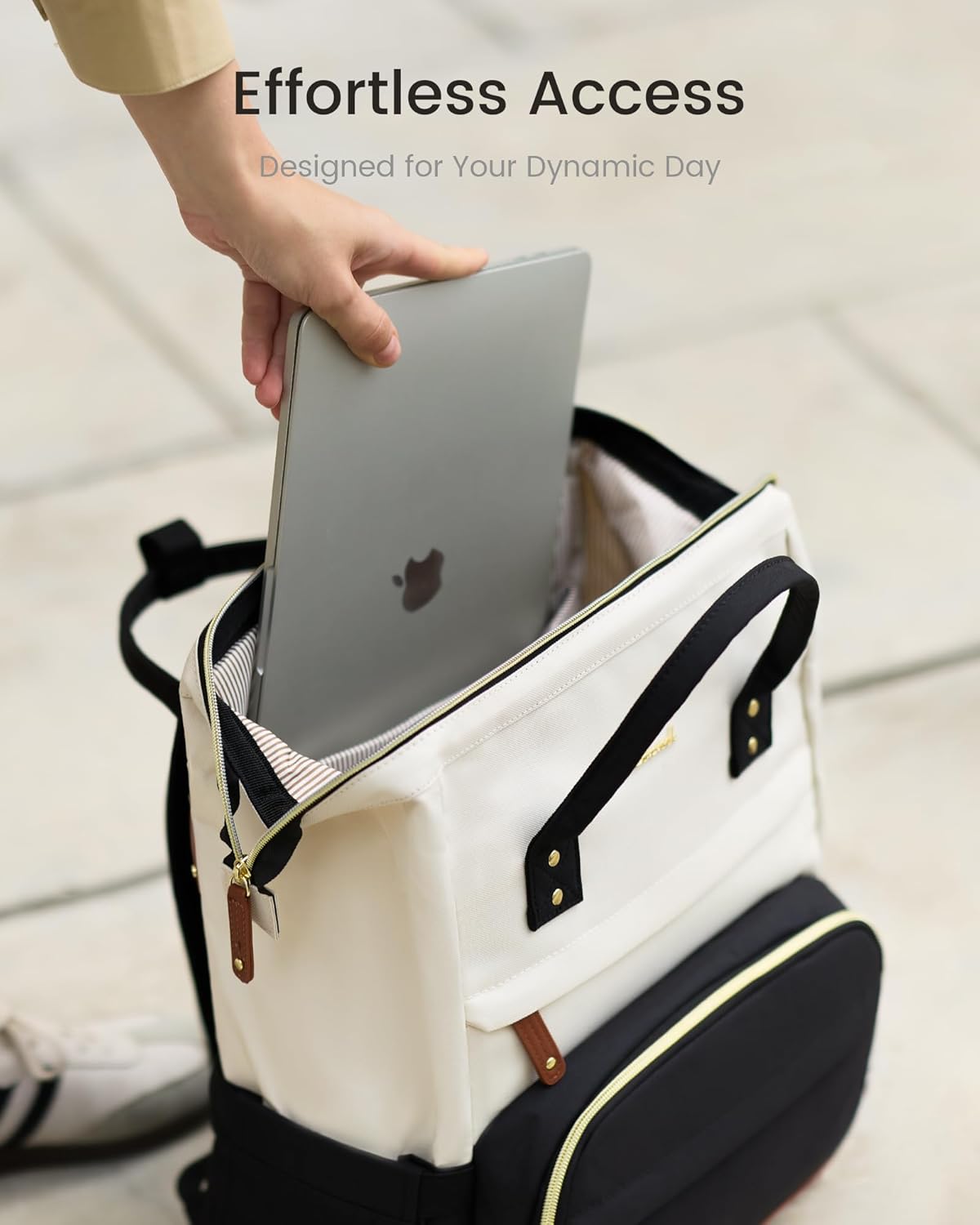 Waterproof nylon laptop backpack in neutral tone, 15.6 inch capacity, front view with compartments โ view 4