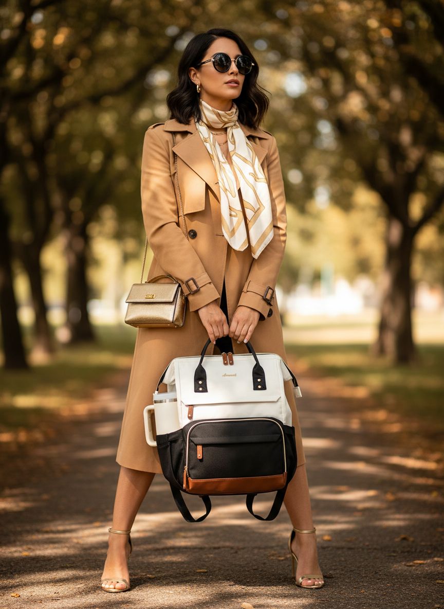Waterproof nylon laptop backpack in neutral tone, 15.6 inch capacity, front view with compartments โ view 5a