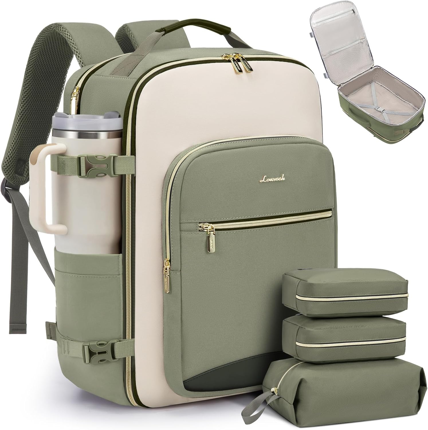 40L waterproof travel backpack in neutral nylon with laptop compartment and packing cubes — view 1
