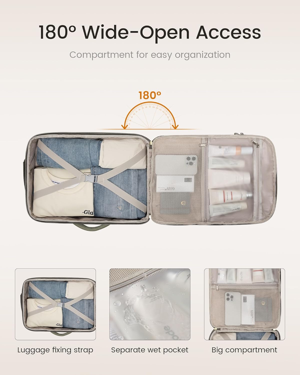 40L waterproof travel backpack in neutral nylon with laptop compartment and packing cubes — view 3