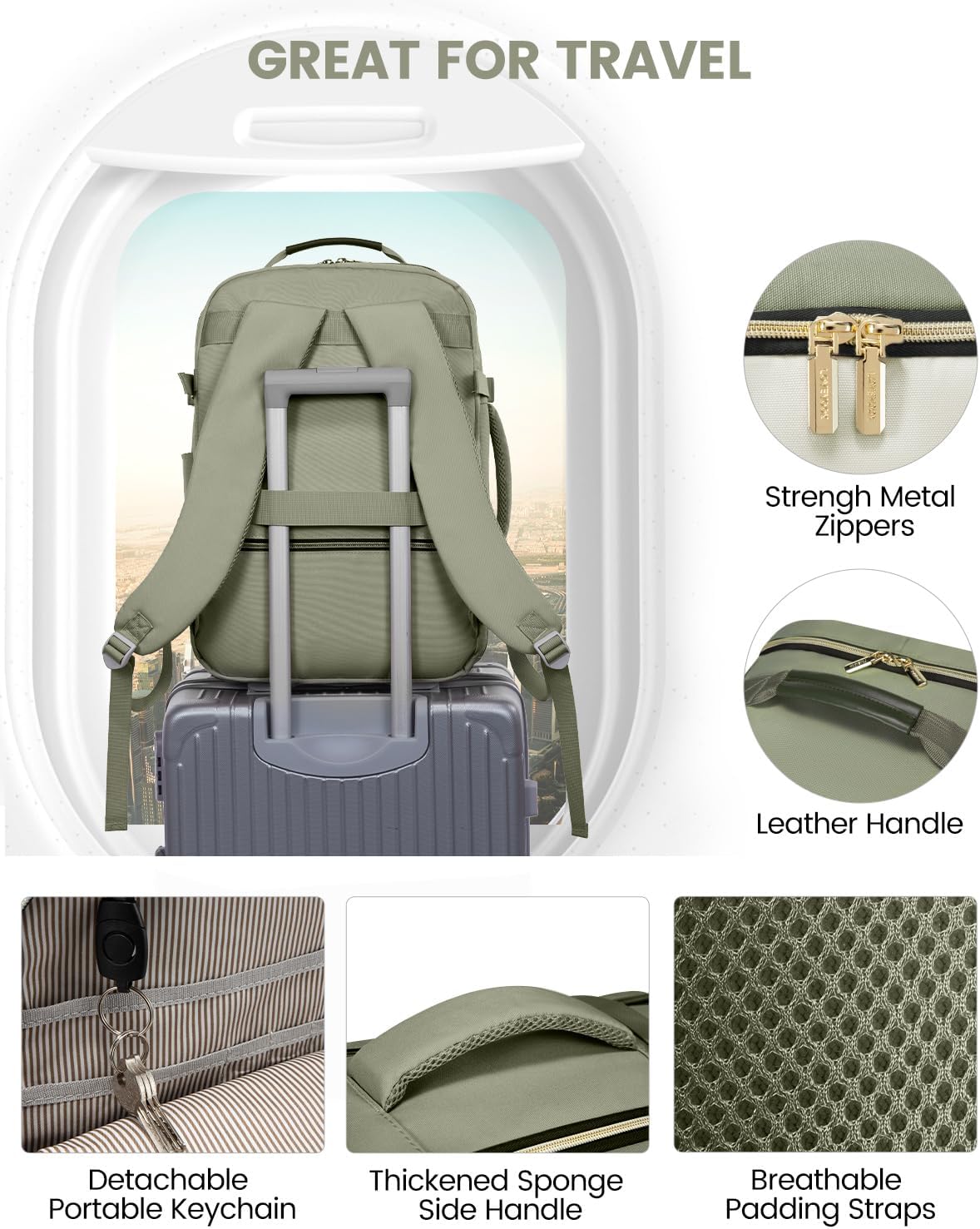 40L waterproof travel backpack in neutral nylon with laptop compartment and packing cubes — view 5