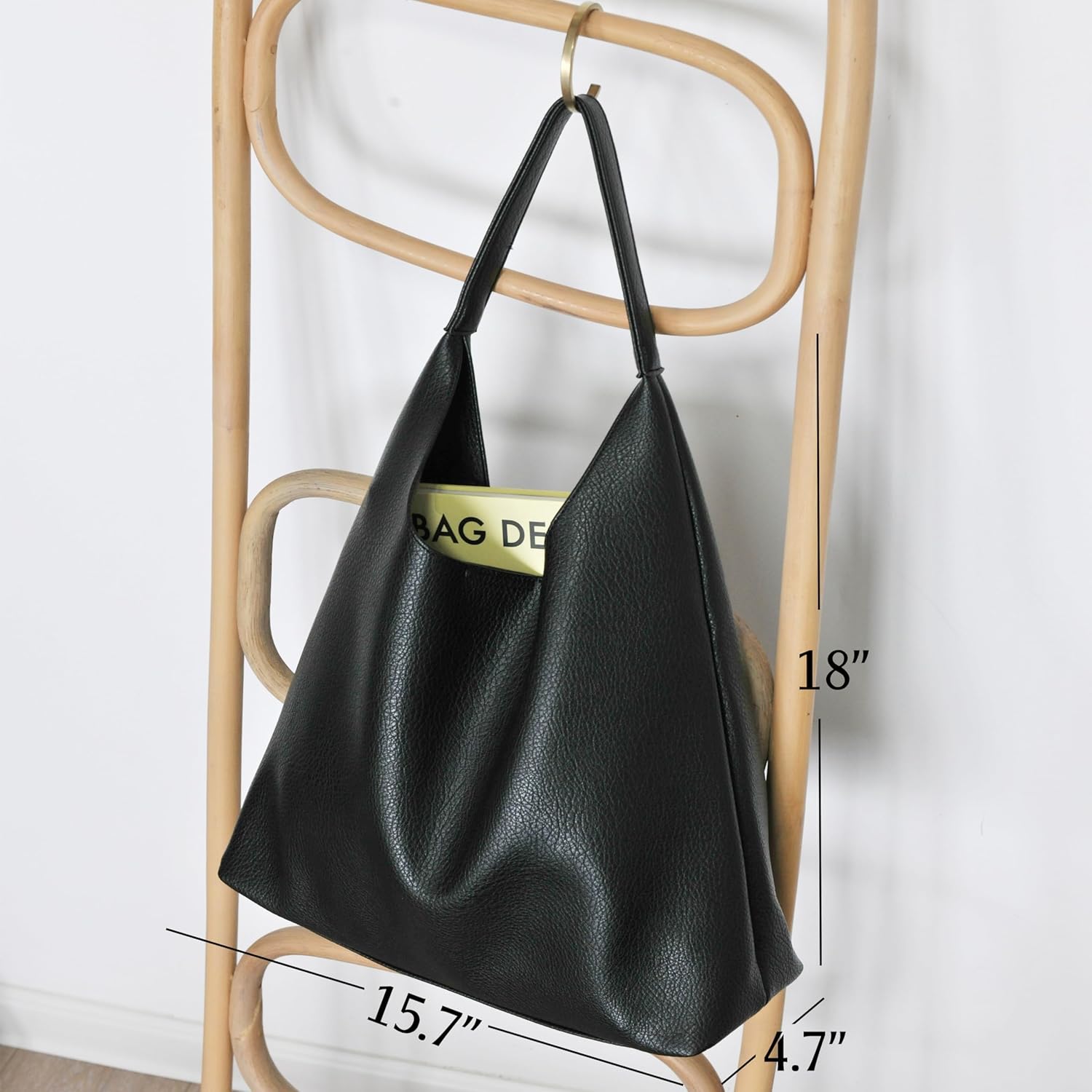 Soft vegan leather hobo bag in neutral color, slouchy shoulder tote design — view 4