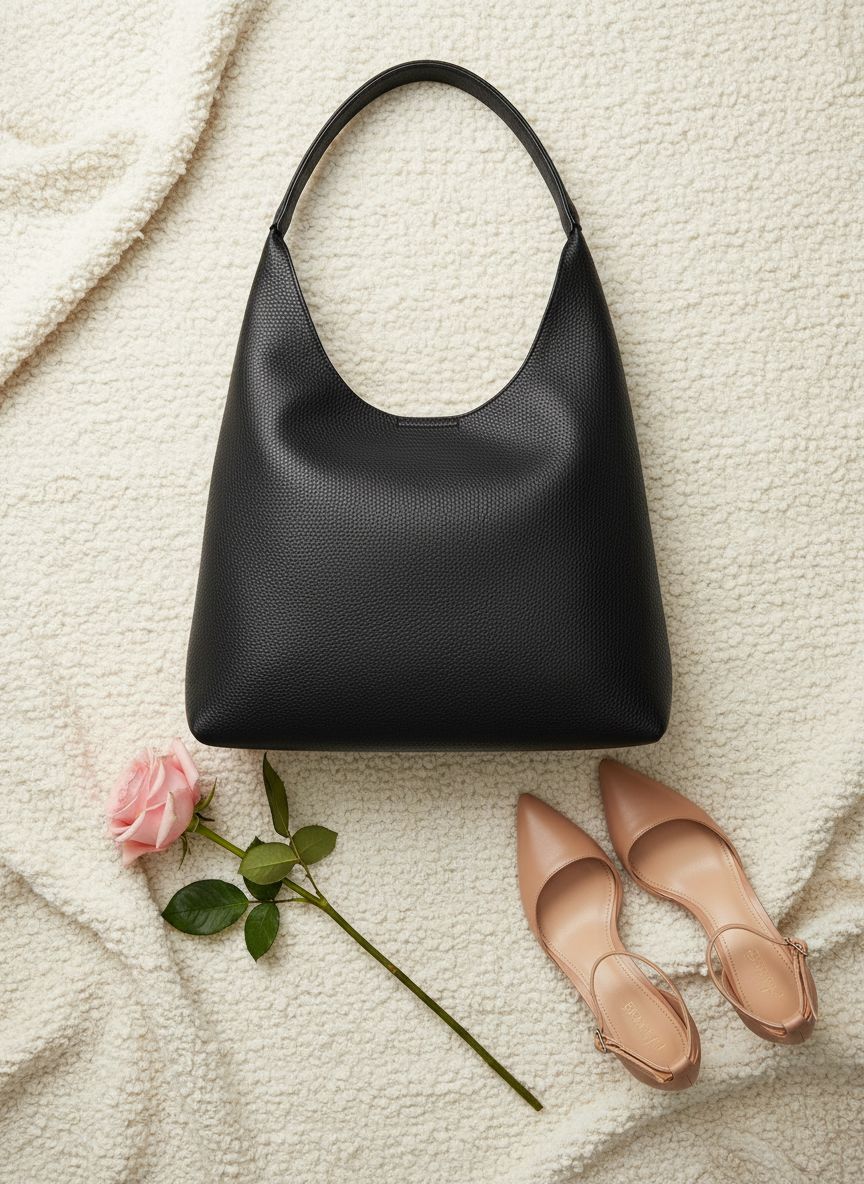 Soft vegan leather hobo bag in neutral color, slouchy shoulder tote design — view 7a