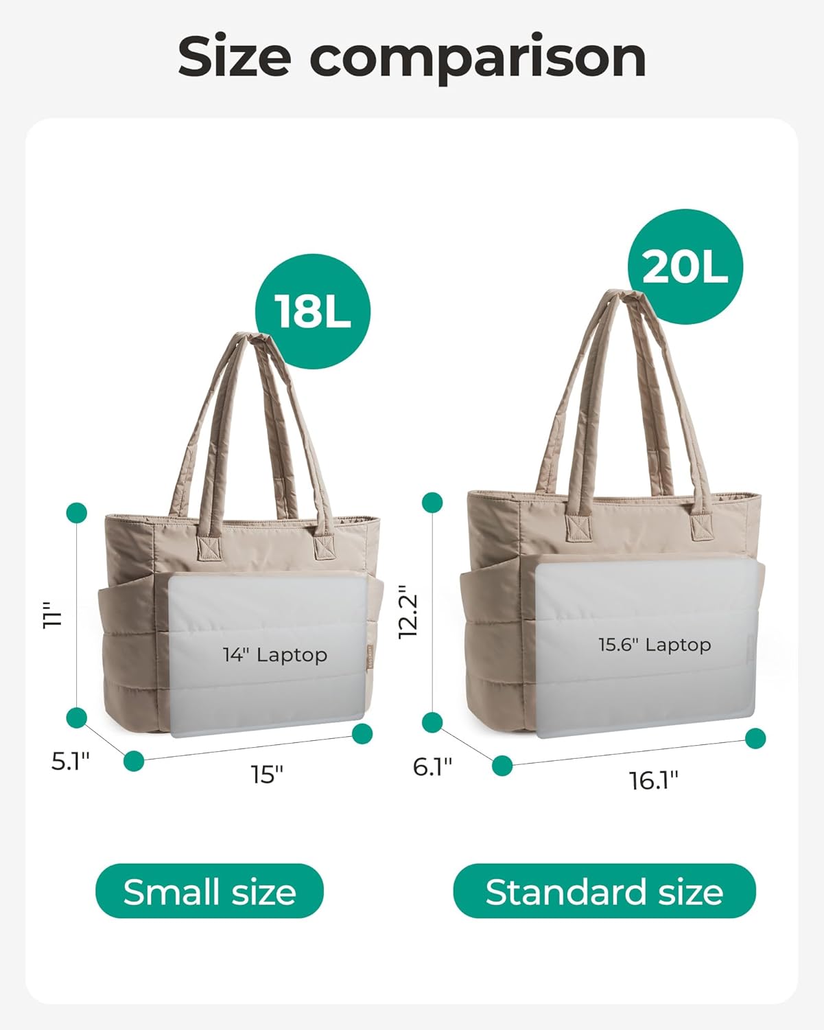 BAGSMART quilted puffy tote bag in neutral nylon with shoulder straps and compartments — view 3