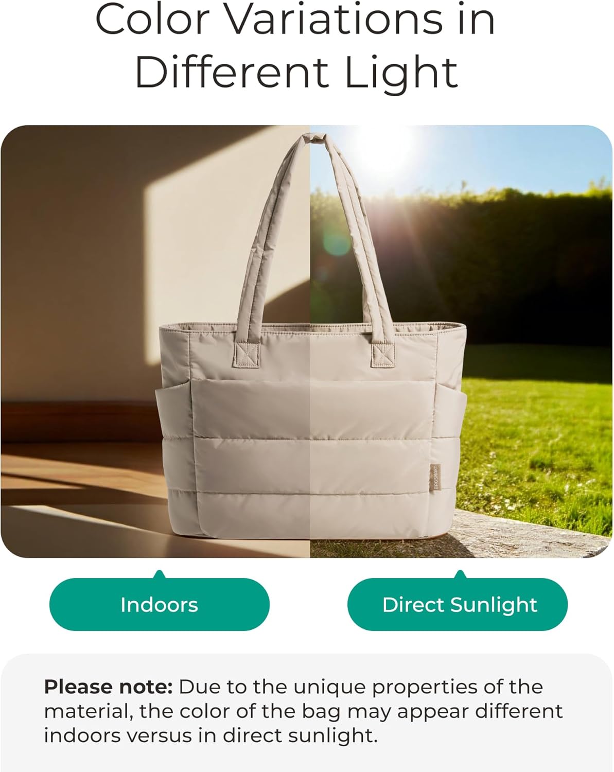 BAGSMART quilted puffy tote bag in neutral nylon with shoulder straps and compartments — view 4