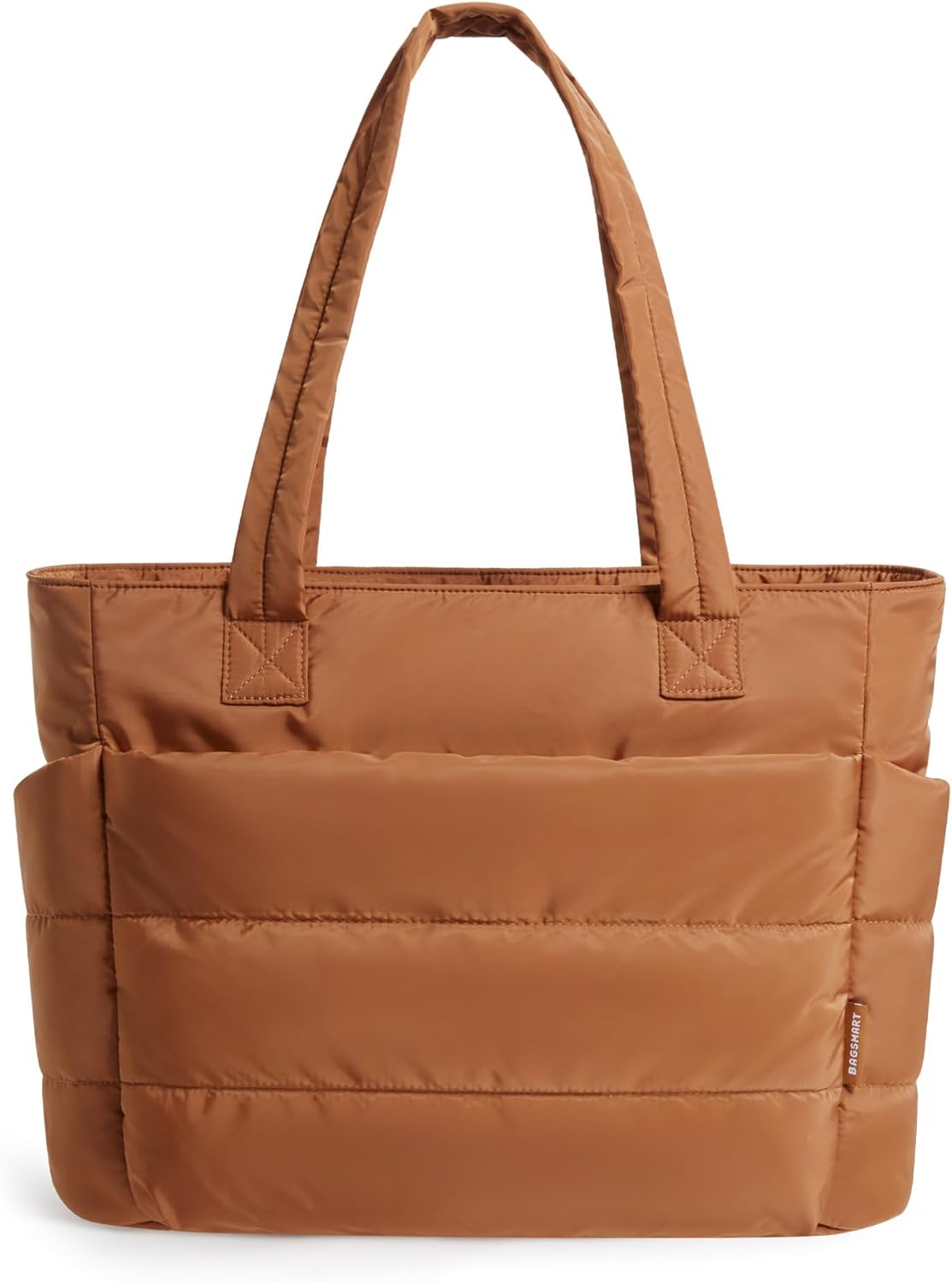 BAGSMART quilted puffy tote bag in neutral nylon with shoulder straps and compartments — view 4