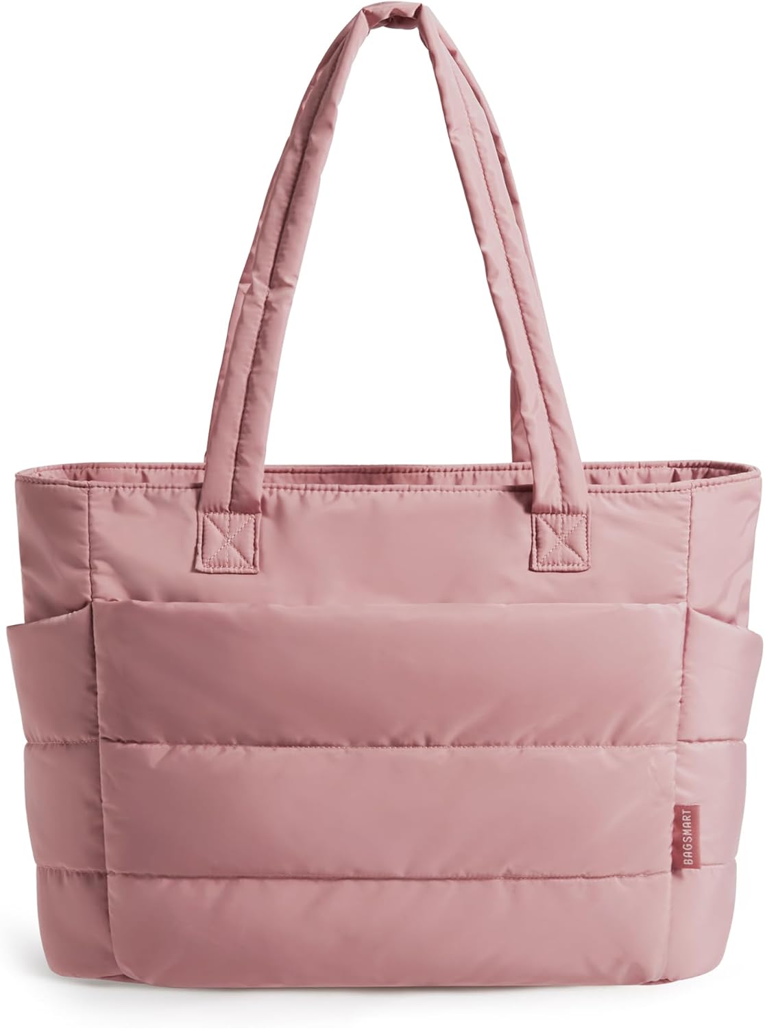 BAGSMART quilted puffy tote bag in neutral nylon with shoulder straps and compartments — view 5