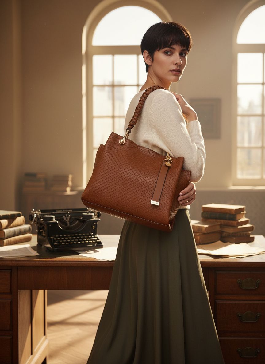 Neutral leather tote bag for work and everyday use — view 2