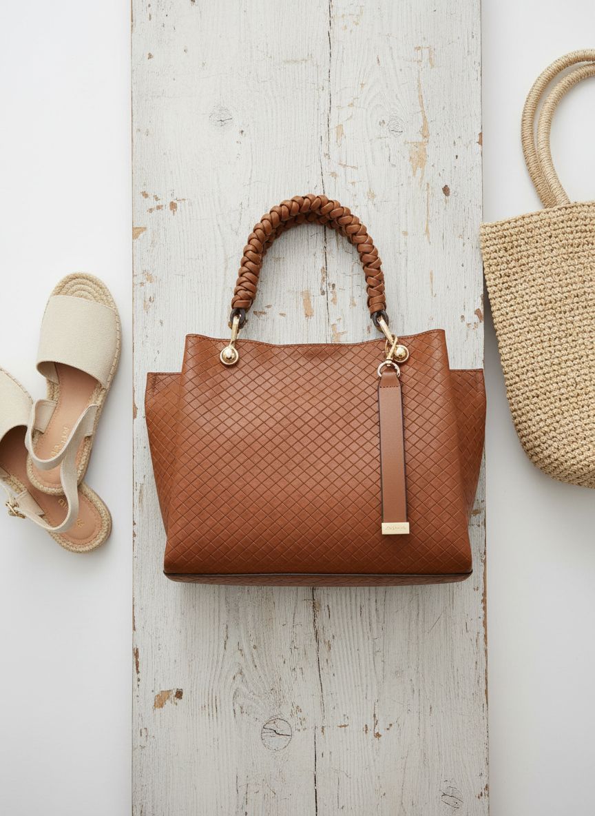 Neutral leather tote bag for work and everyday use — view 7a