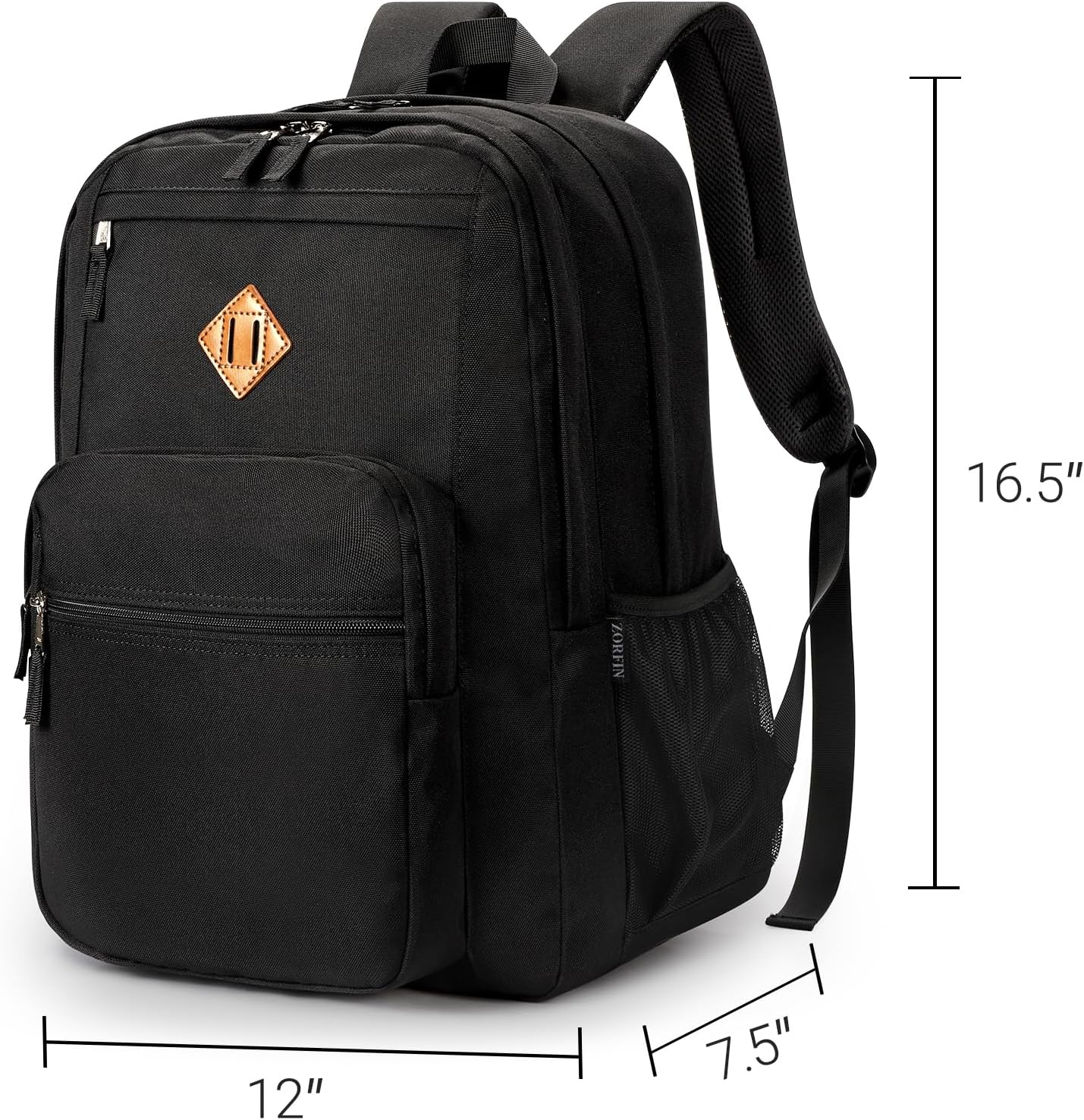 Water-resistant black nylon backpack, front view with laptop compartment — view 3