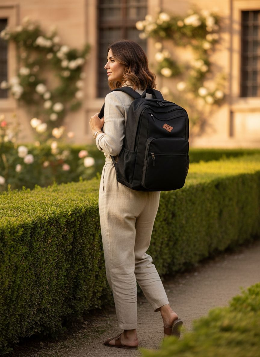 Water-resistant black nylon backpack, front view with laptop compartment โ view 6