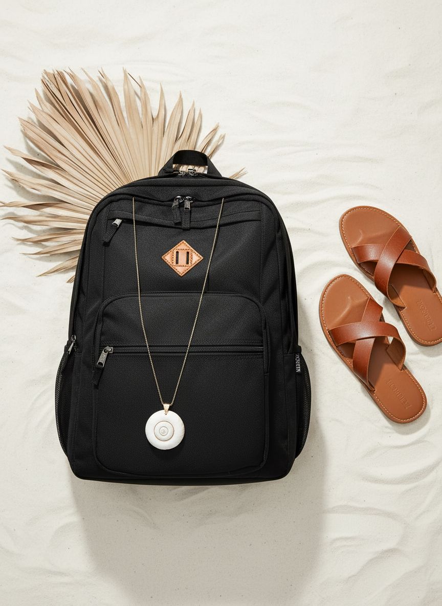 Water-resistant black nylon backpack, front view with laptop compartment โ view 7a
