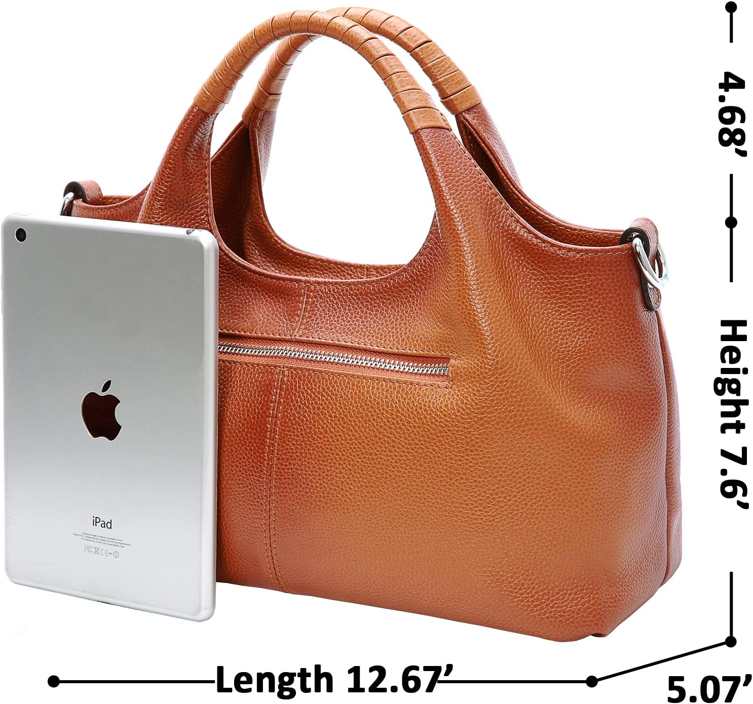 Genuine leather hobo shoulder bag in neutral color — view 3