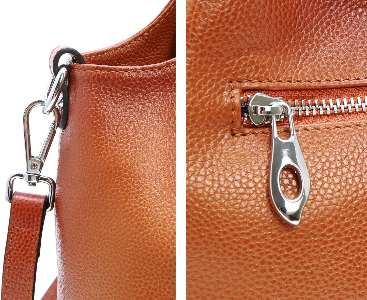 Genuine leather hobo shoulder bag in neutral color — view 4