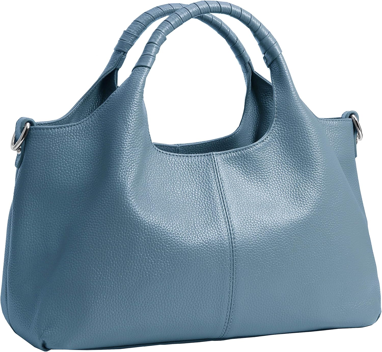 Genuine leather hobo shoulder bag in neutral color — view 4