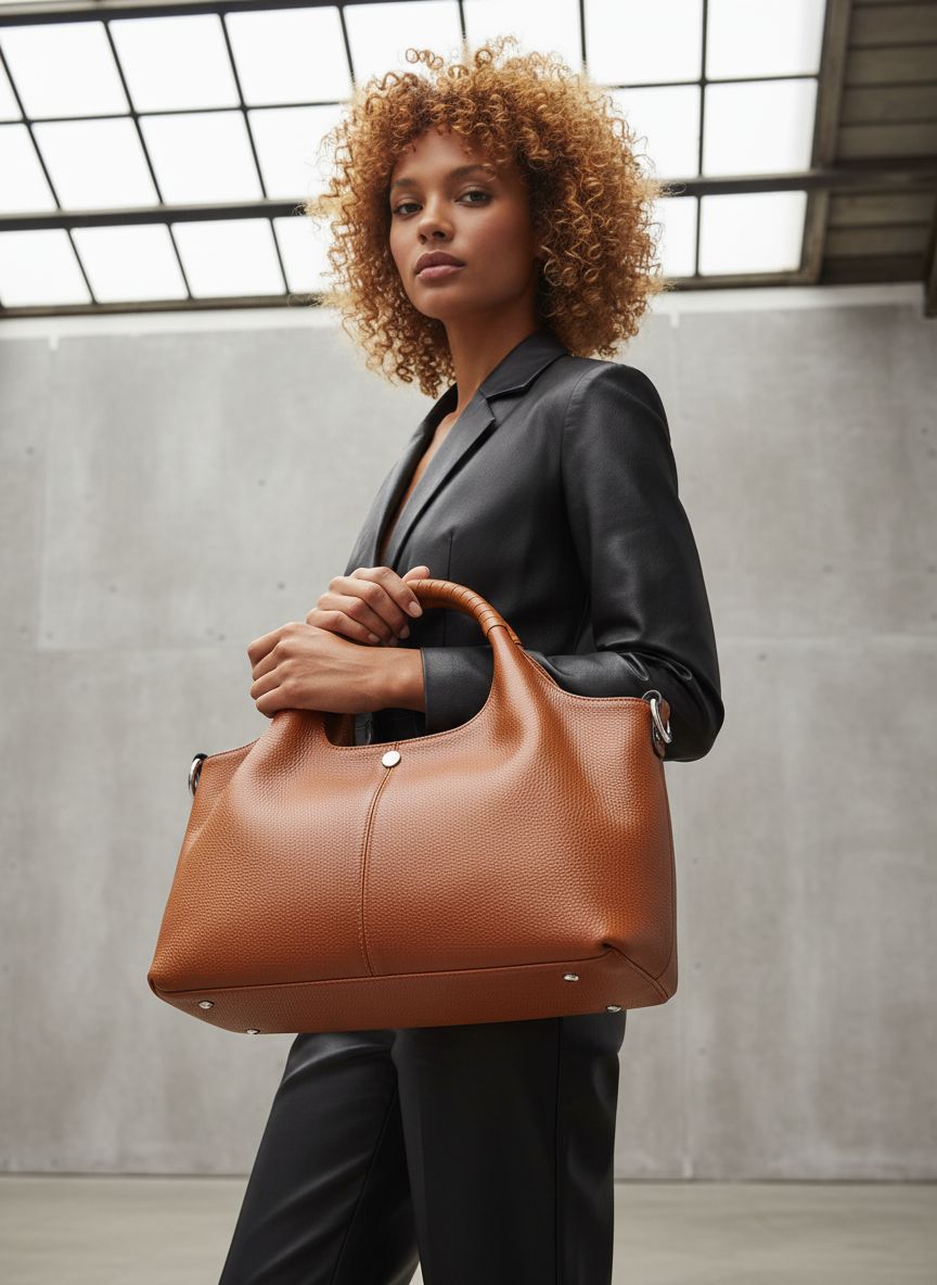 Genuine leather hobo shoulder bag in neutral color — view 4