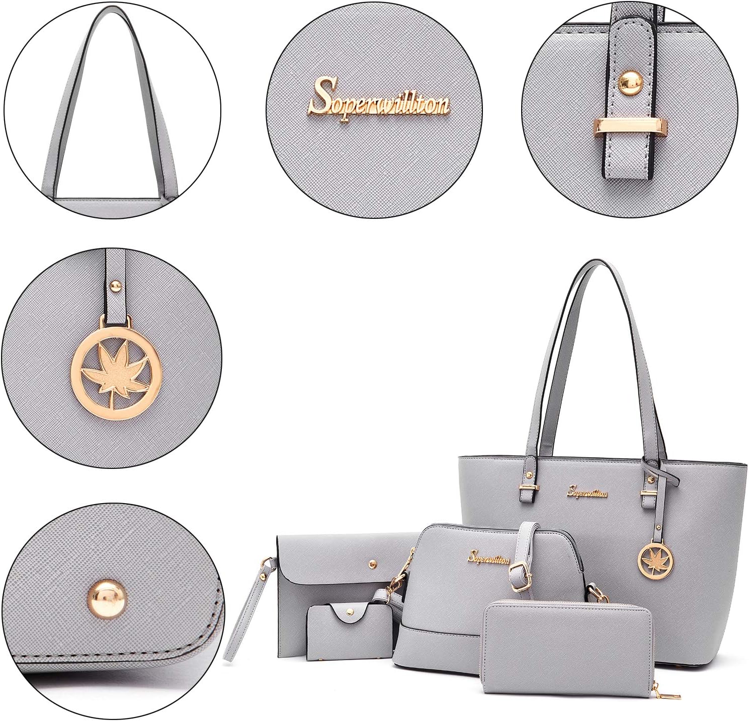 Vegan leather satchel tote bag in neutral color with top handle — view 4