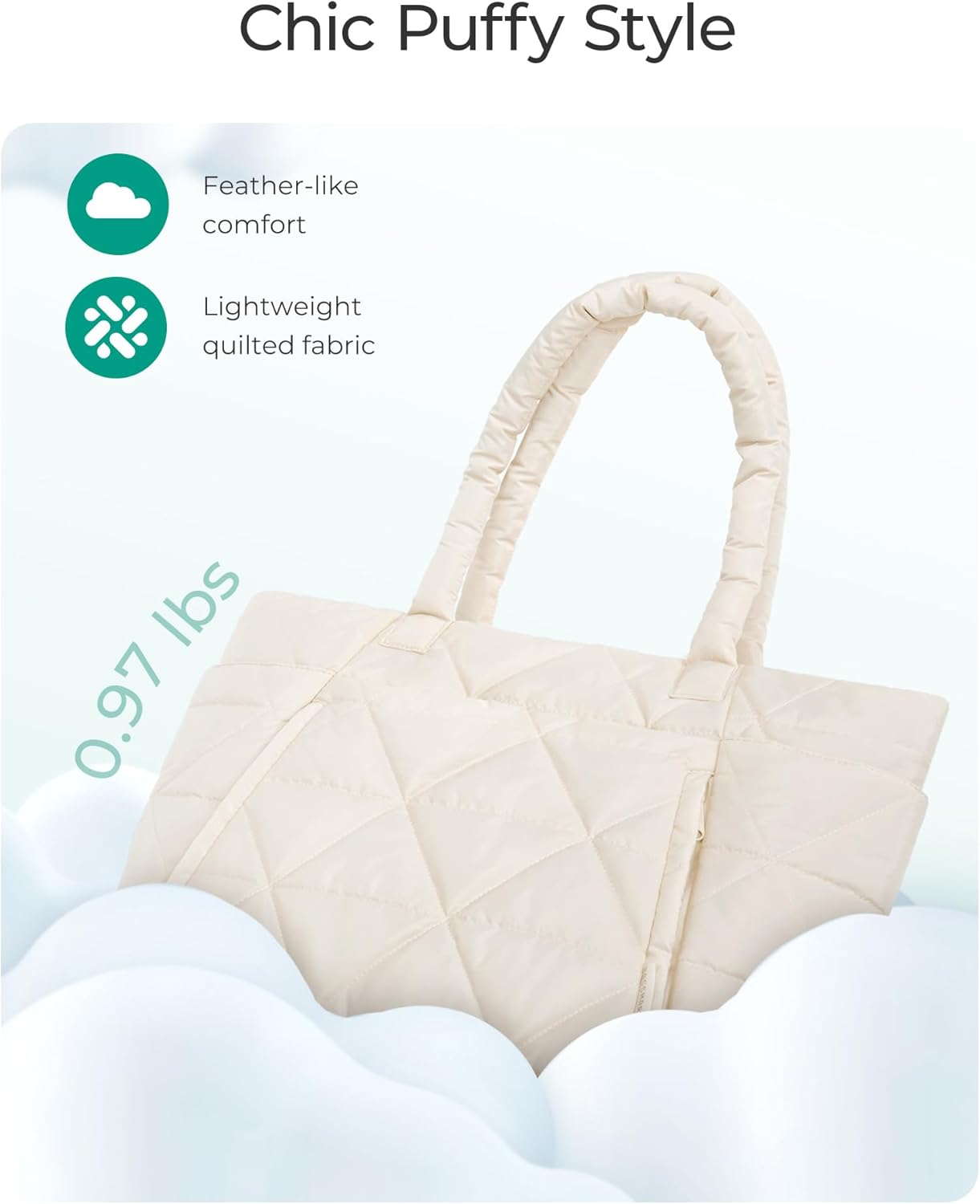 BAGSMART quilted puffer tote bag in neutral color with zipper closure and shoulder straps — view 4