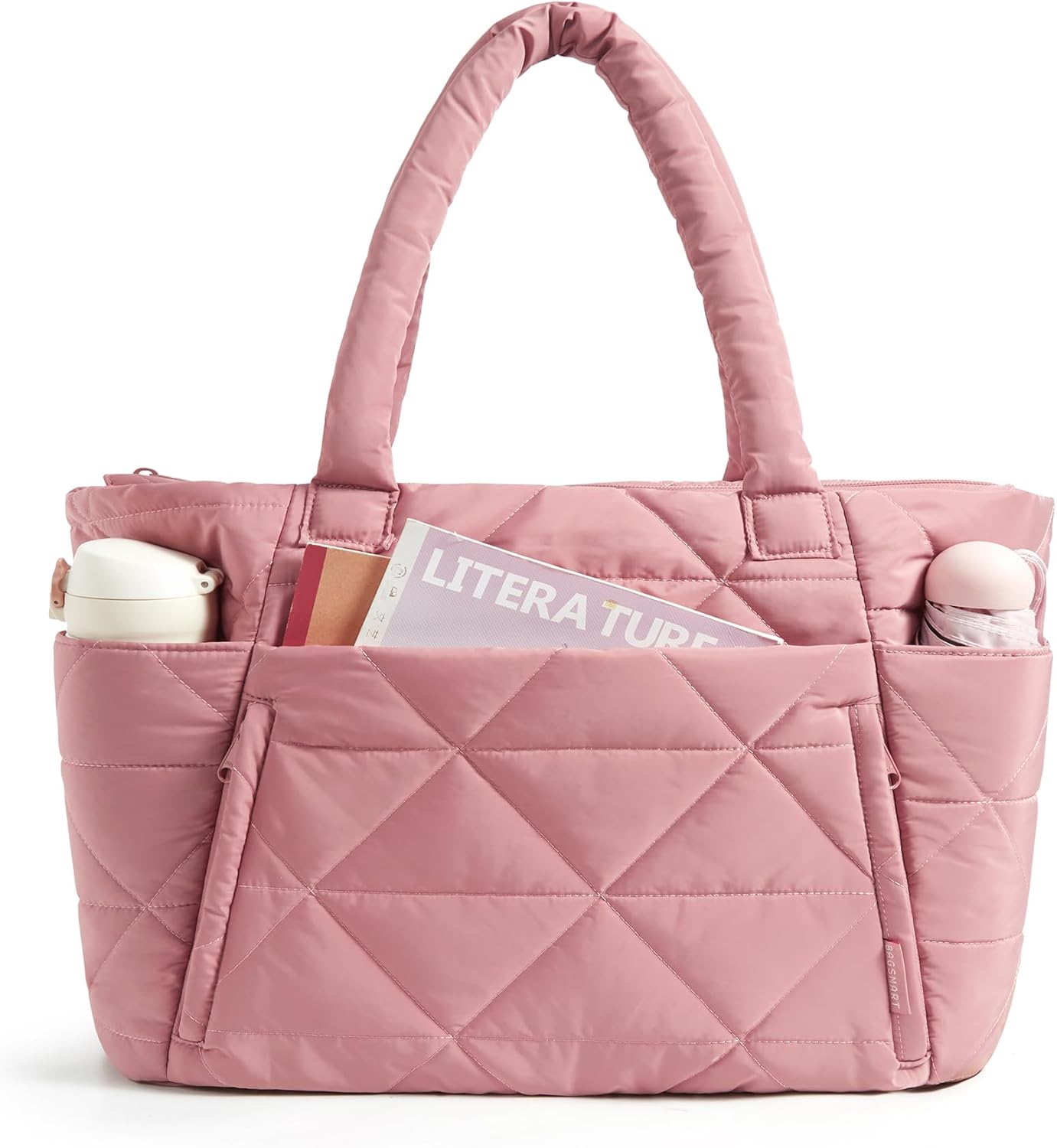 BAGSMART quilted puffer tote bag in neutral color with zipper closure and shoulder straps — view 5