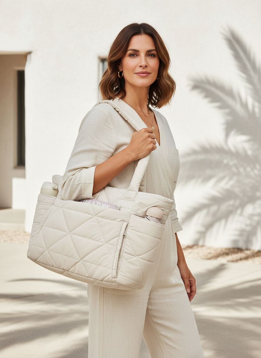 BAGSMART quilted puffer tote bag in neutral color with zipper closure and shoulder straps โ view 1
