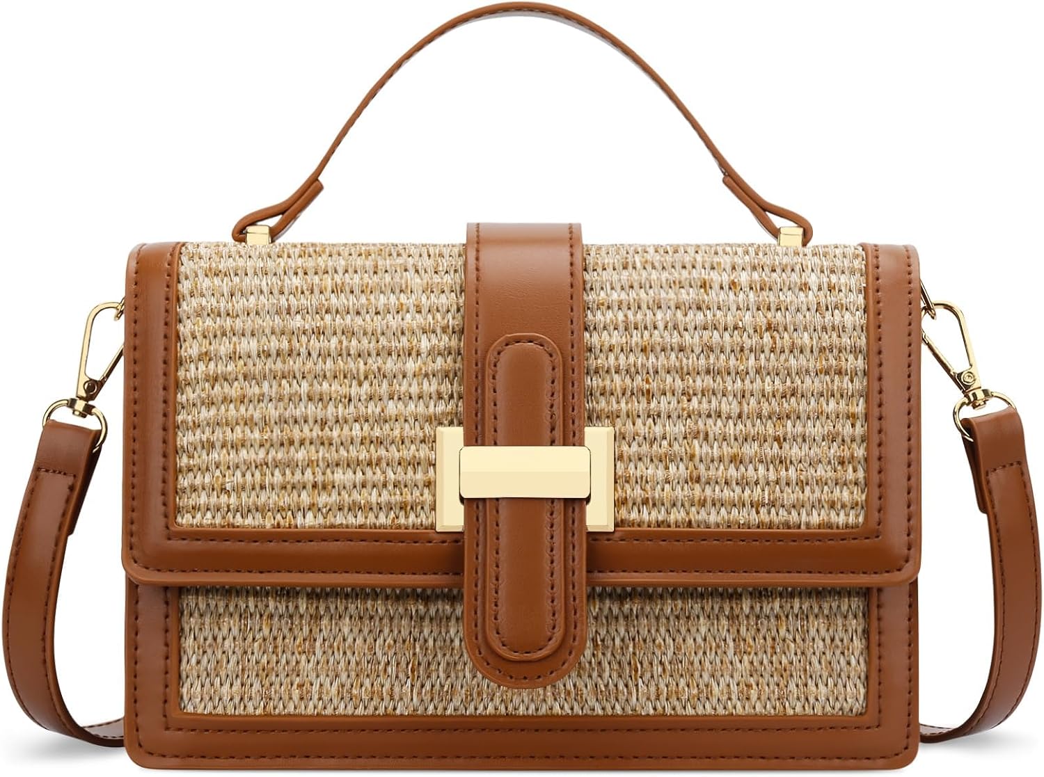 Leather crossbody bag with top handle and adjustable shoulder strap in {color} — view 1