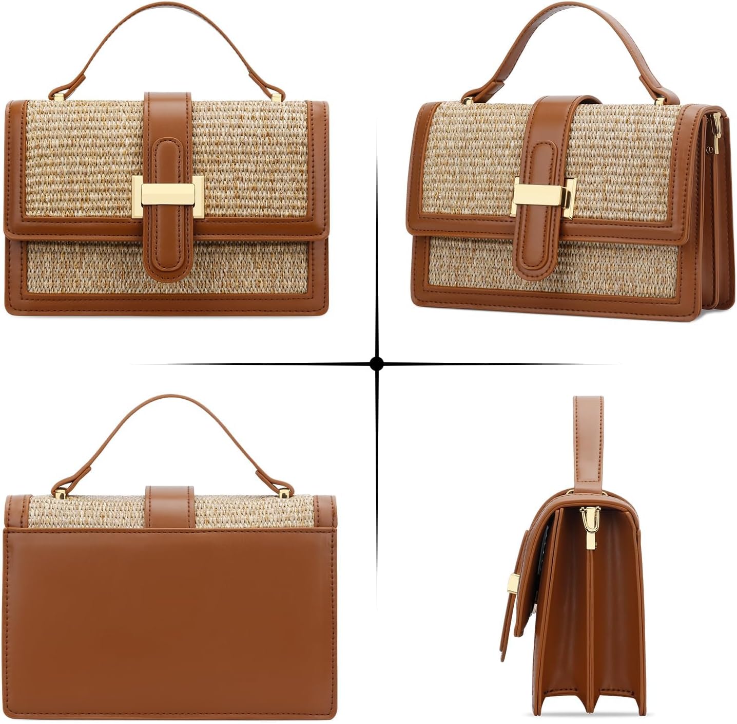 Leather crossbody bag with top handle and adjustable shoulder strap in {color} — view 2