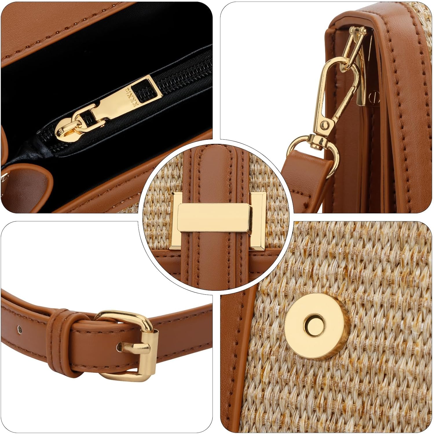Leather crossbody bag with top handle and adjustable shoulder strap in {color} — view 3
