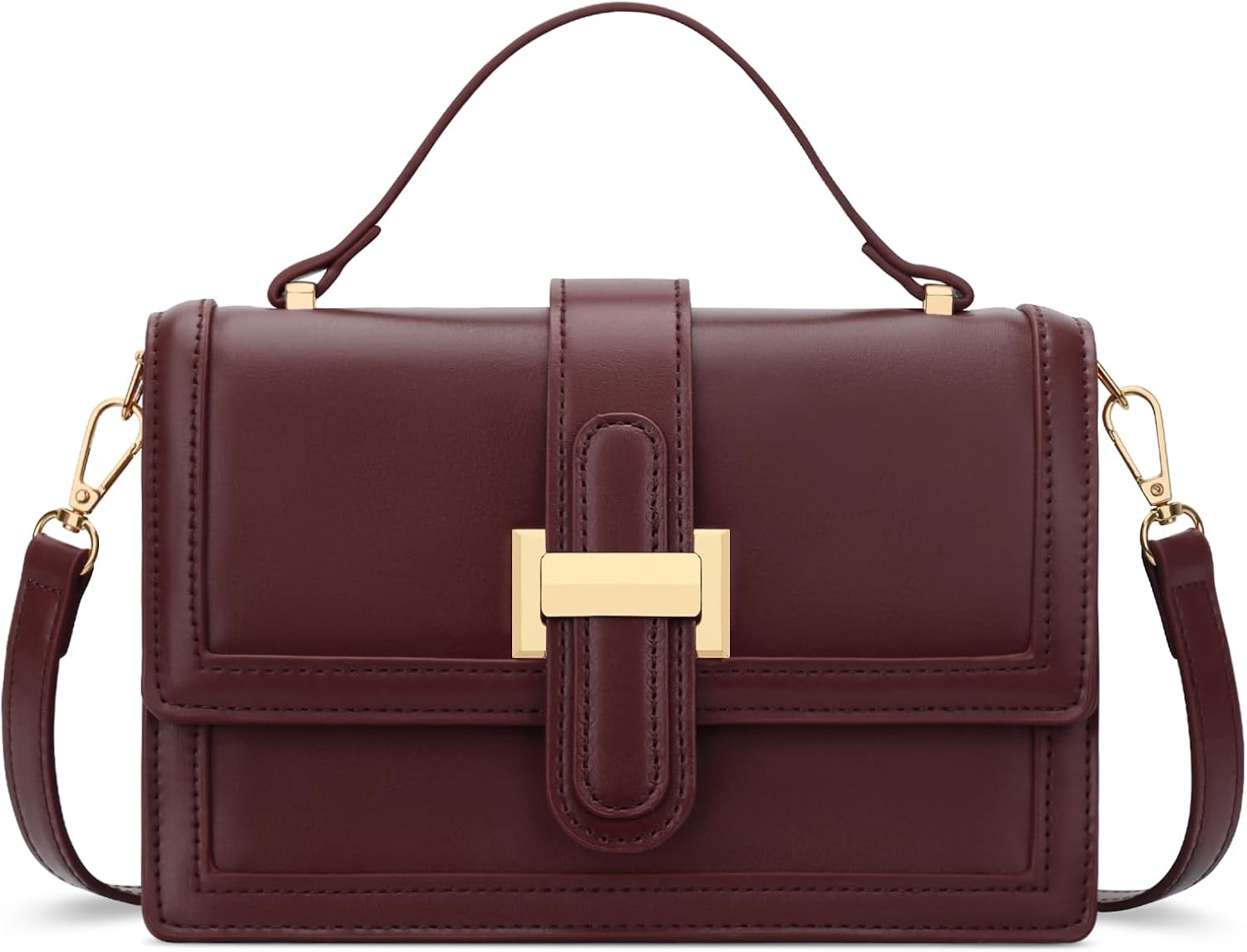Leather crossbody bag with top handle and adjustable shoulder strap in {color} — view 5